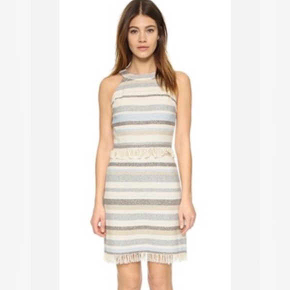 Tory Burch Dresses & Skirts - Tory Burch Jane stripe light blue woven sleeveless fringe sheath dress 6 $325